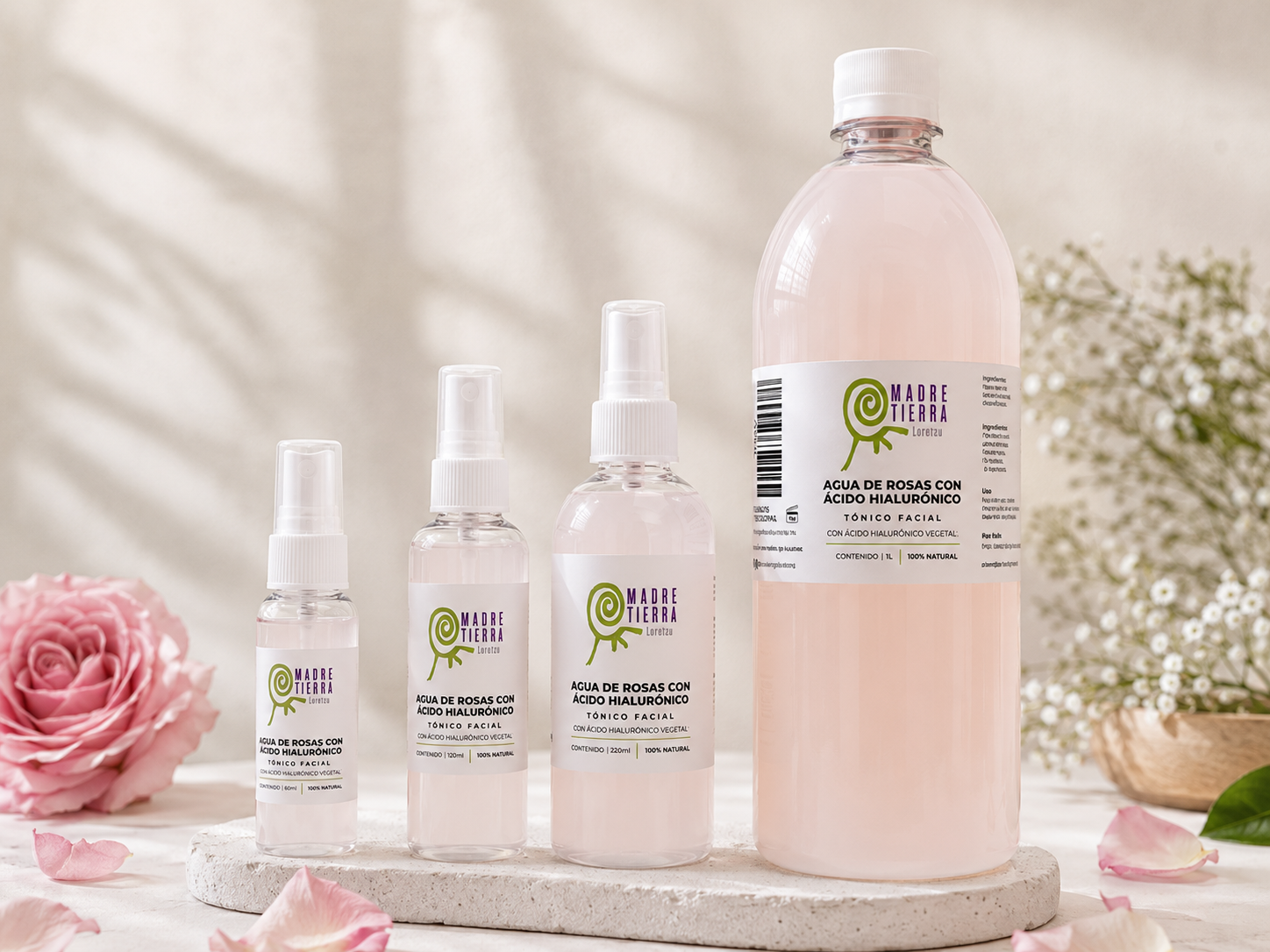 Agua de Rosas con Ácido Hialurónico (60 ml , 120 ml , 250 ml y 1 litro) Tónico Facial