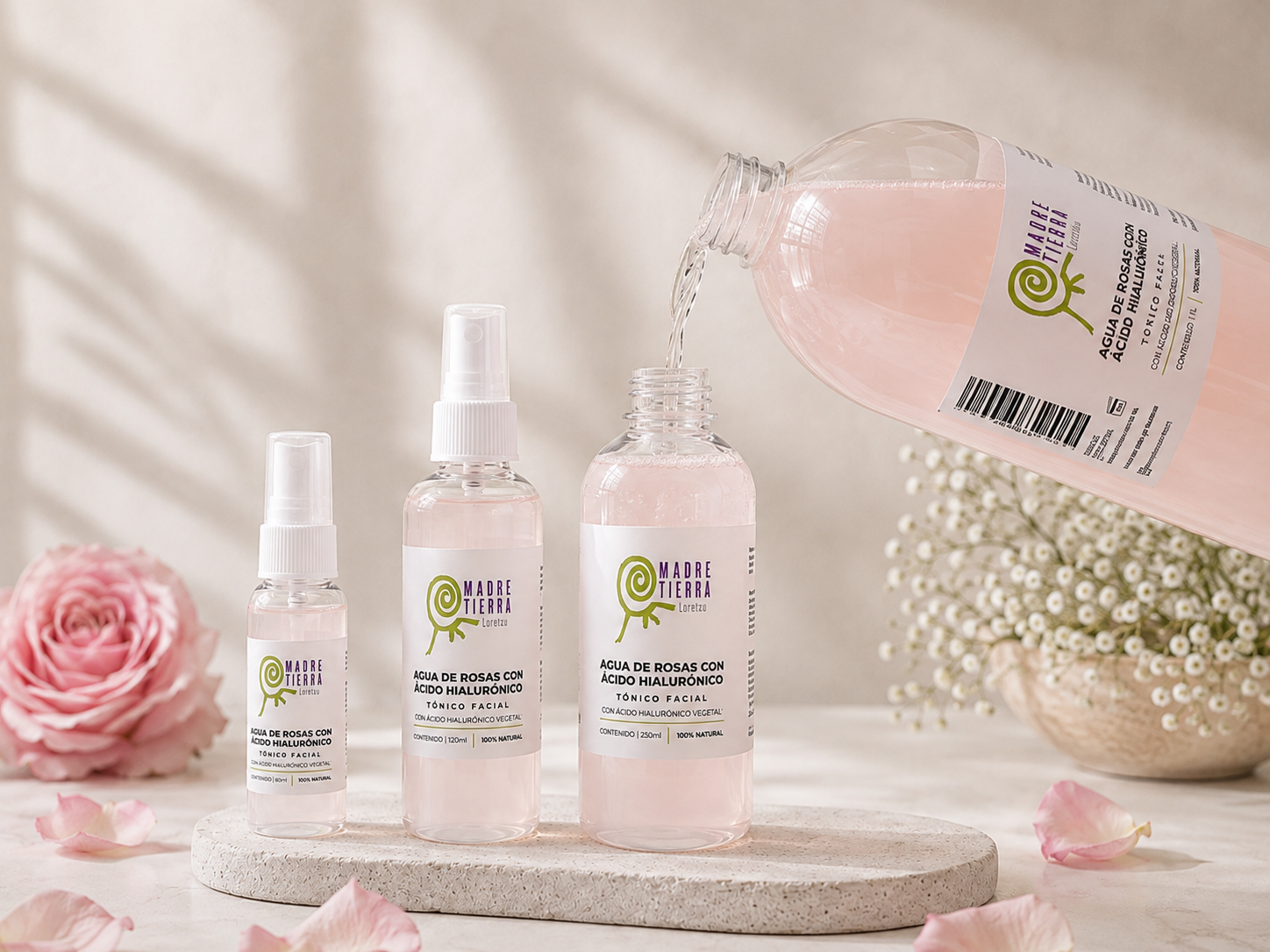 Agua de Rosas con Ácido Hialurónico (60 ml , 120 ml , 250 ml y 1 litro) Tónico Facial