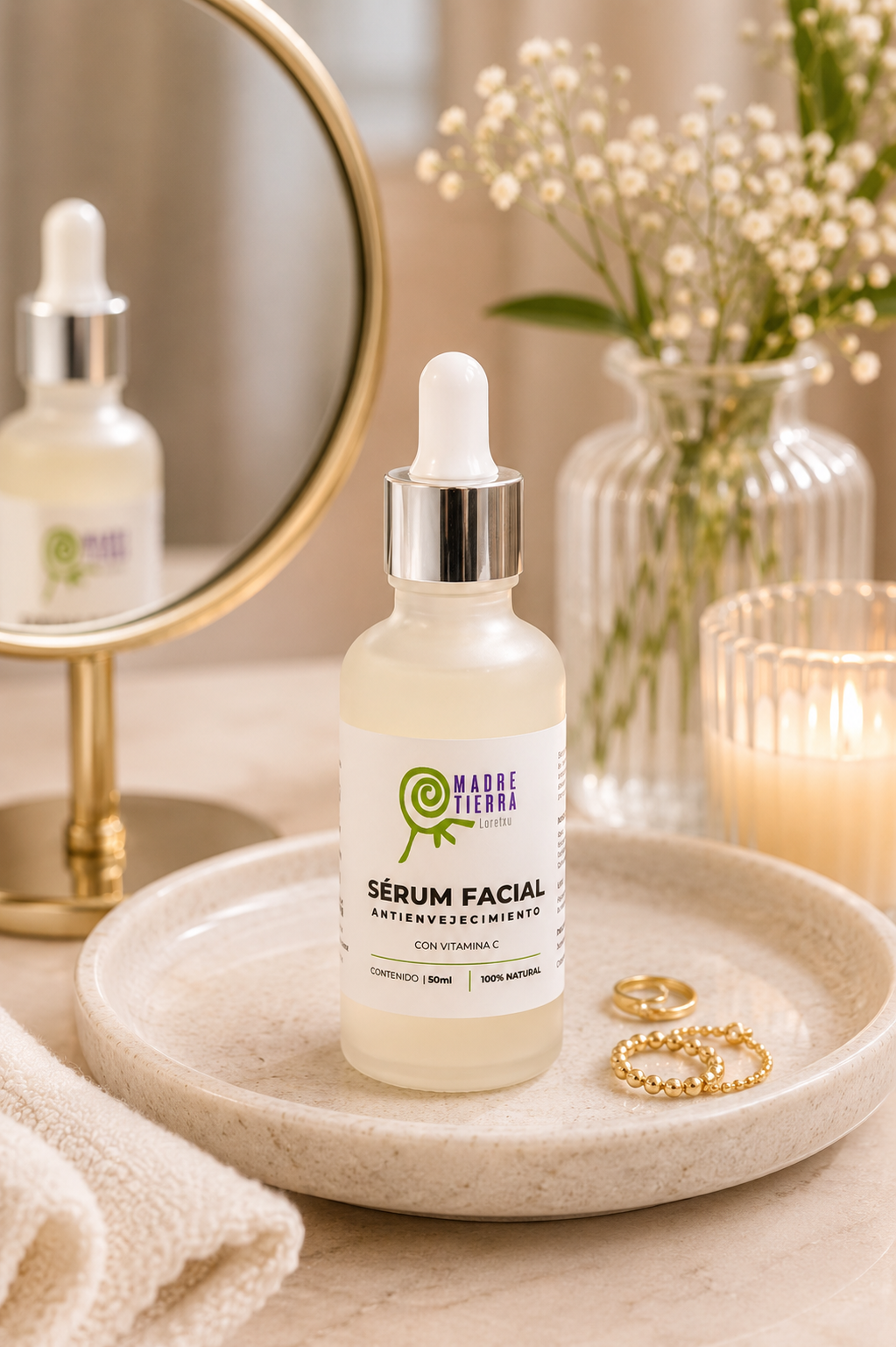 Serum Facial Antienvejecimiento con Vitamina C, Elastina y Hialurónico 50 ml