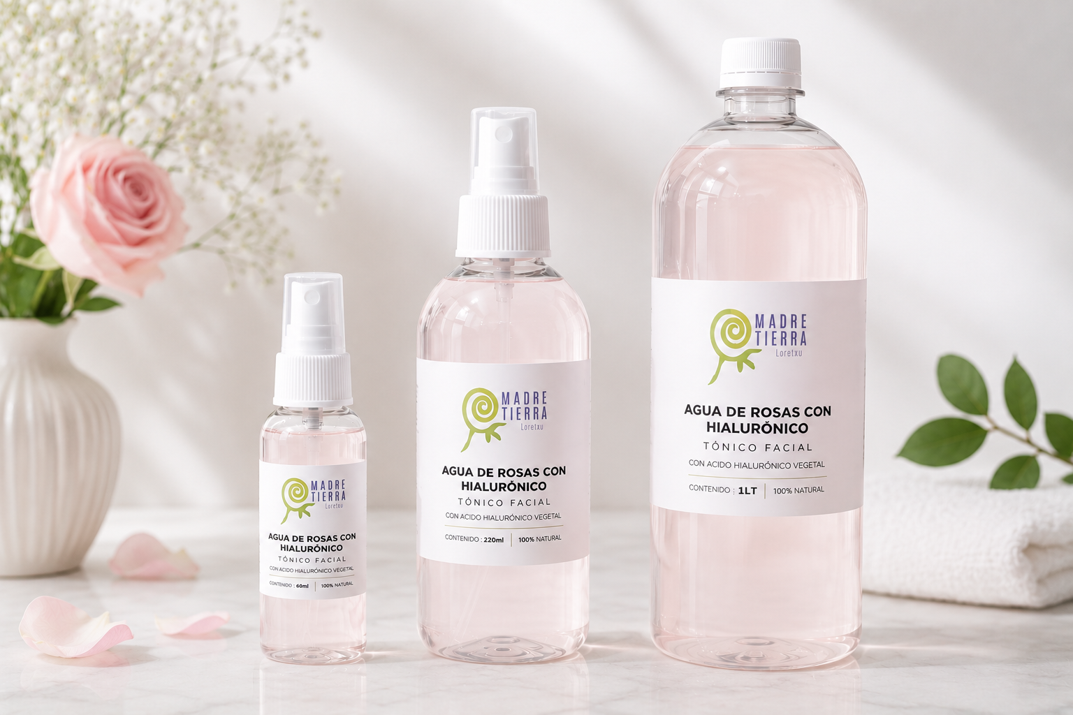 Agua de Rosas con Ácido Hialurónico (60 ml , 120 ml , 250 ml y 1 litro) Tónico Facial