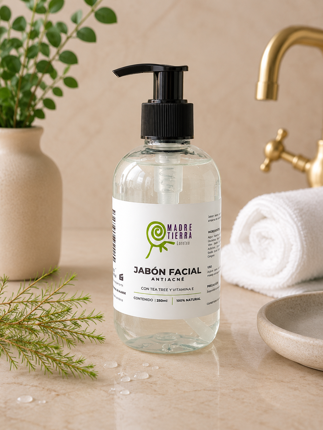 Jabón facial Tea Tree con Vitamina E (250 ml)