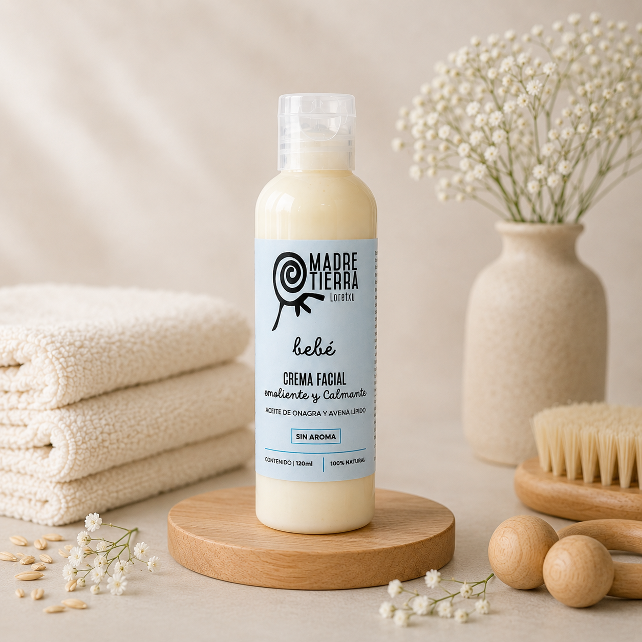 Crema facial emoliente y calmante para bebé con aceite de Onagra y Avena lípido 120 ml