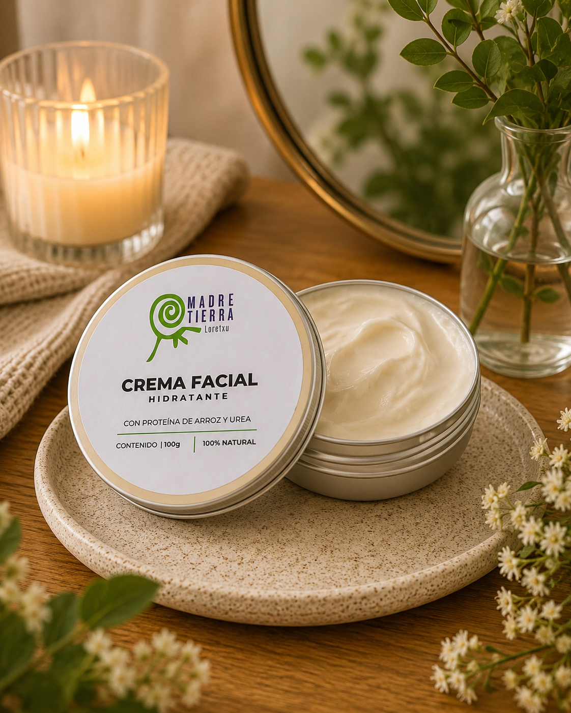 Crema Facial Hidratante con Proteína de Arroz, Urea y Almendras 100 g