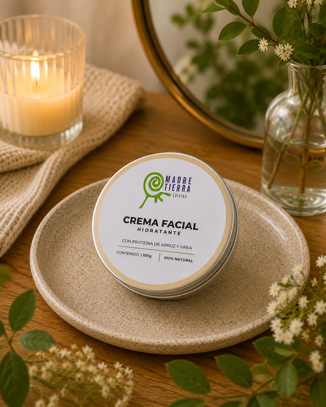 Crema Facial Hidratante con Proteína de Arroz, Urea y Almendras 100 g
